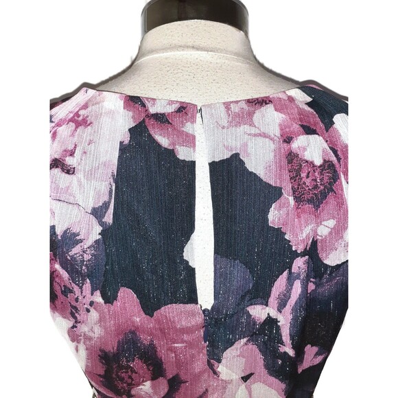 NEW SLNY Plus Size 16W Maxi Dress Blue Purple Floral Sparkles Sleeveless Pockets - Picture 6 of 7